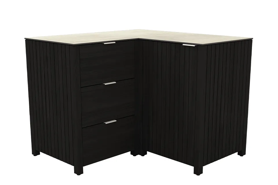 Passion Grills | Leon Outdoor Kitchen Cabinet Corner with 3 Drawers + Door | 118 x 118 cm