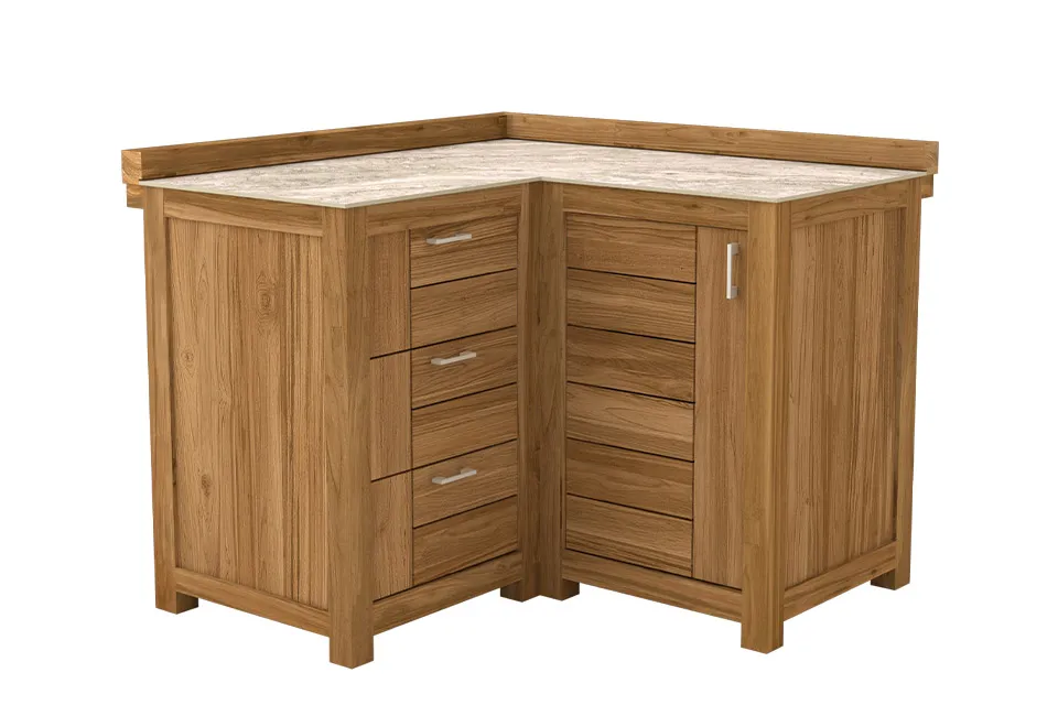 Passion Grills | Milano Outdoor Kitchen Cabinet Corner 3 Drawers + 1 Door | 120 x 120 cm | Albastro Cream