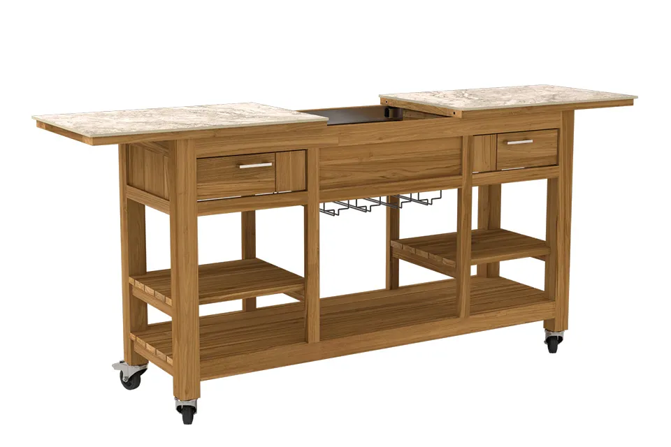 Passion Grills | Milano Bar Island with Wheels | 150-200 x 50 cm | Albastro Cream