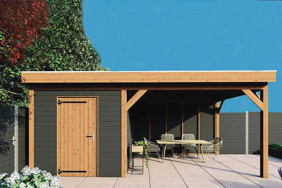 Fonteyn | Garden House with Canopy Traditional 6100 x 3300 | Black Impregnated Pine Walls